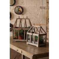 2 Pc Wood Frame and Glass Side Tall Terrarium Set - Plants or Collectible Display   